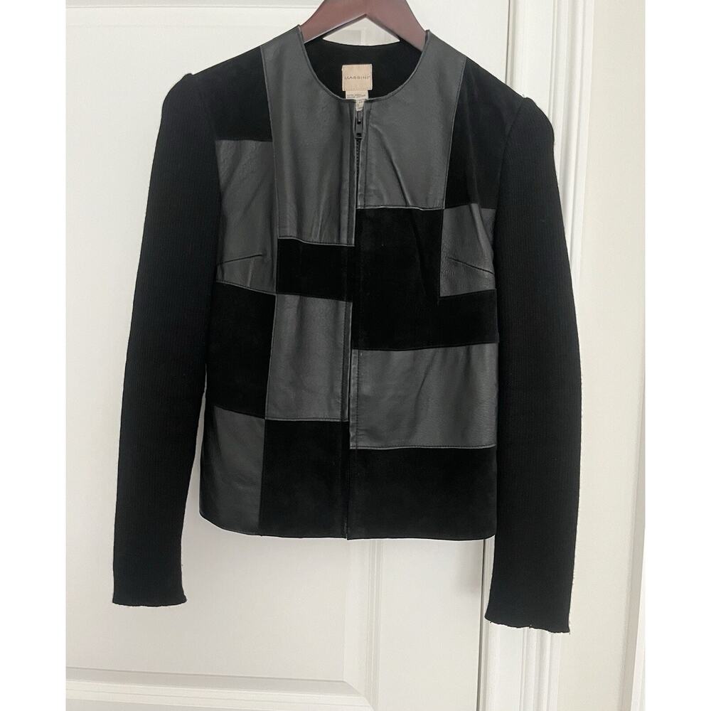 Massini Women suede/leather/ wool patchwork Full Zip Leather Jacket Sz. S black